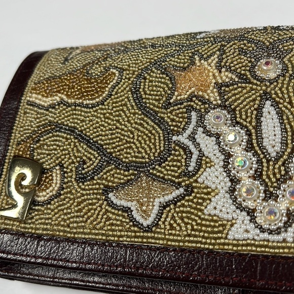 Vintage Beaded and Leather Long Clutch Bag Wallet - Picture 2 of 15